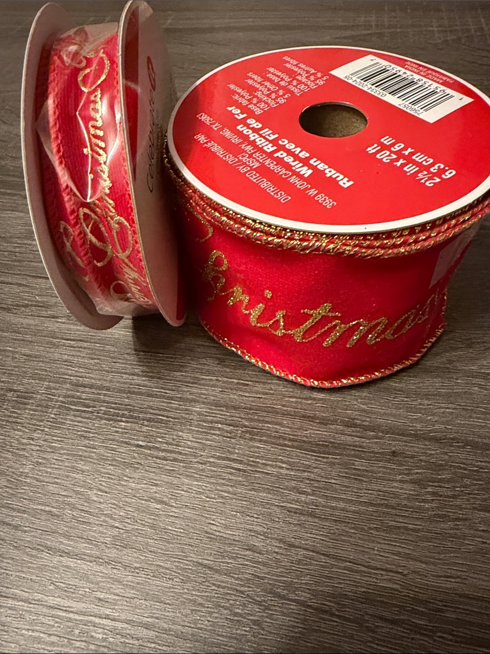 Red Christmas Ribbon with Gold Script